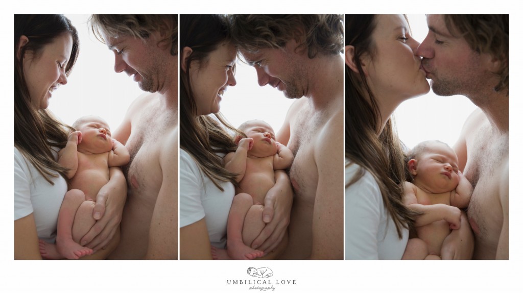 Mum and dad enjoy time cuddling there newborn baby