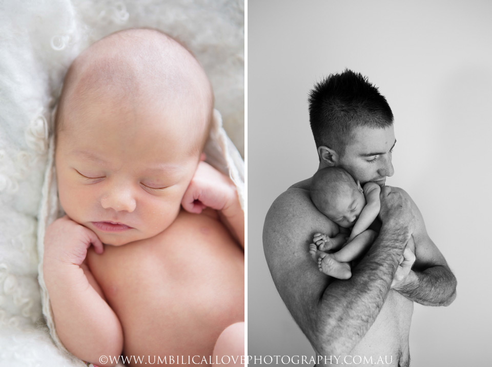 Wagga-Wagga-Newborn-Baby-Photography black and white of newborn baby girl and her dad sharing a cuddle