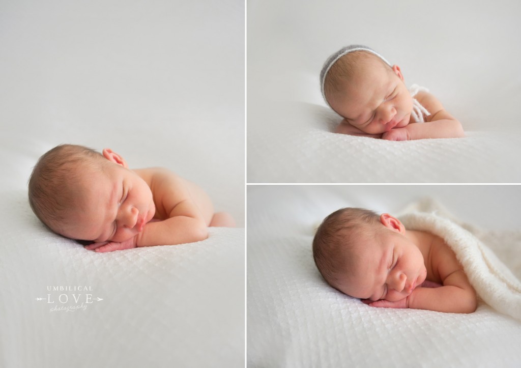 close up of newborn sleeping with his face on his hands