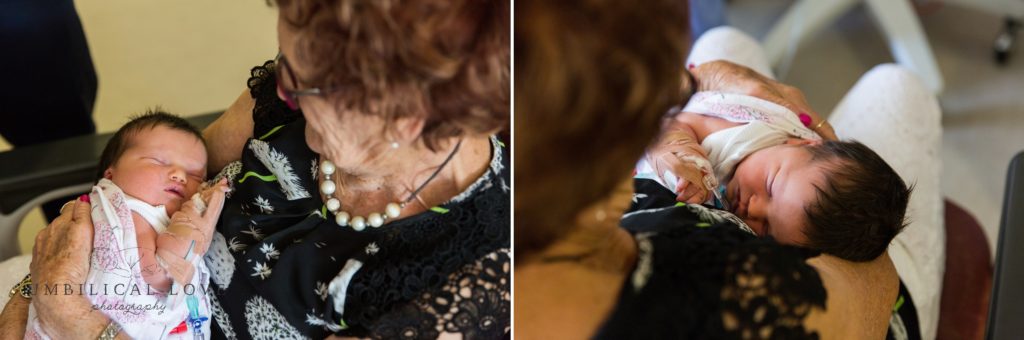 Grandma ooks down at her precious granddaughter in the hospital