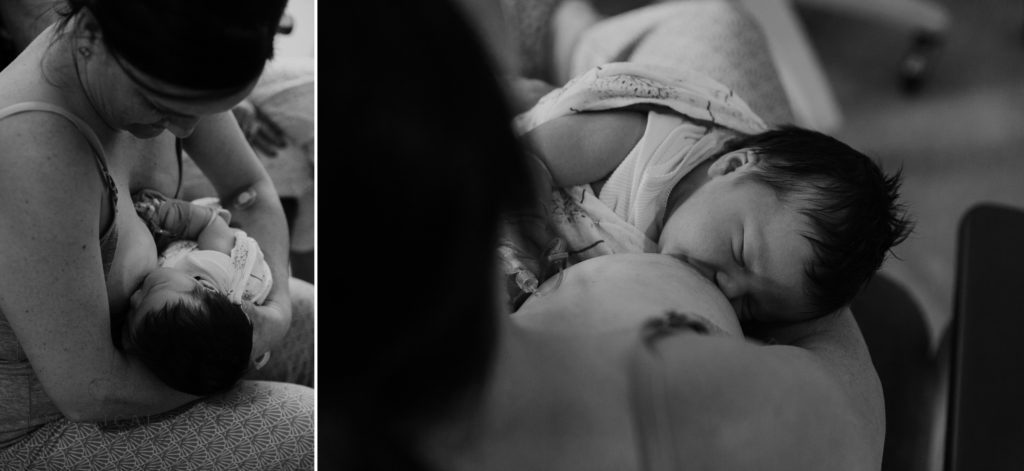 Mum breastfeeding her day old baby daughter in the hospital
