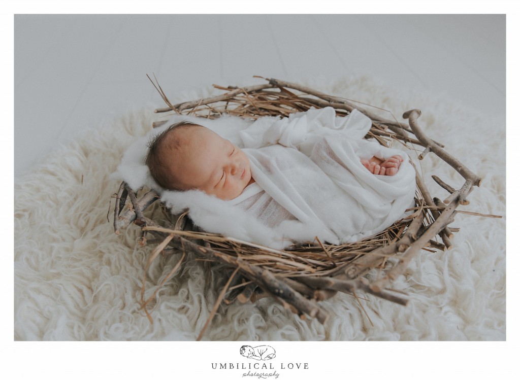Little baby wrapped up lying in a nest