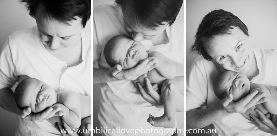 sequence of father kissing his sleeping baby