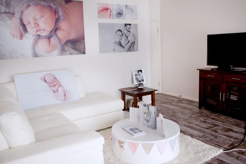 Albury Wodonga Newborn & Baby Photography Natural Light Studio displaying professional products in a natural light newborn photography studio