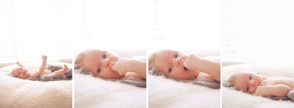 Collage piece of baby chewing her hands