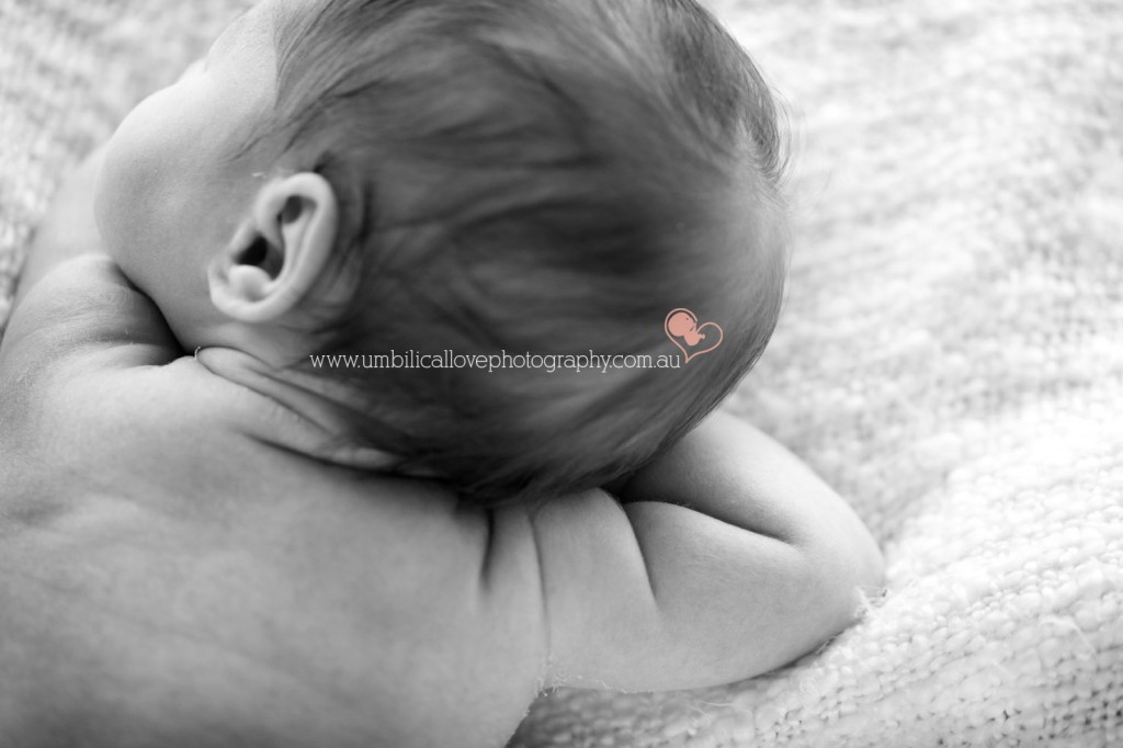 baby laying on his arms and you can see wrinkles in his newborn arms