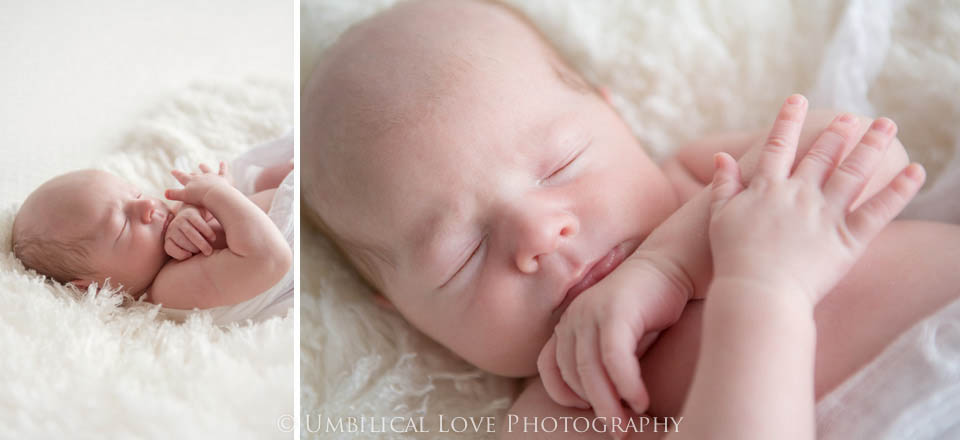 newborn baby sleeping naturally on fluffy rug in the nude