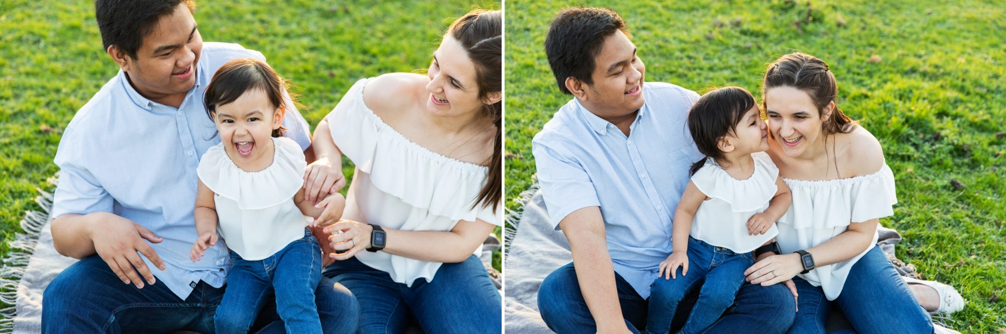 Little girl laughs as her parent tickle her